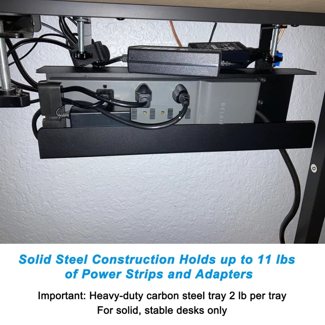 Alt view image 2 of 7 - 17in Cable Management Under Desk Tray, 3in W x 4.7in H, Black Clamp-On, No-Drill Wire Tray, Sturdy Steel Rack Holds 11 lbs, Large Power Strip Holder, Cord Hider for Office & Home