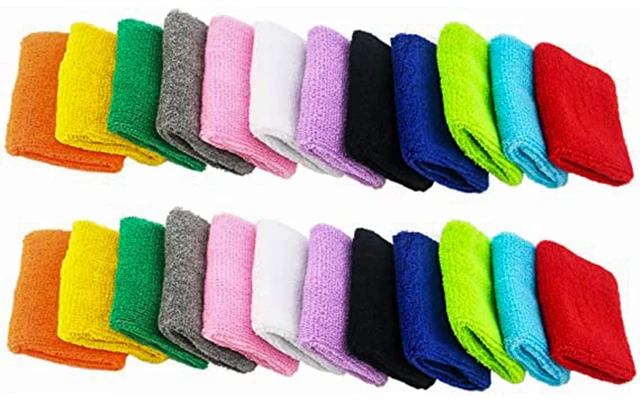 Main image of 12 Pairs Cotton Sweat Sports Sweatband Basketball Wristband 12 Pairs Colorful Cotton Wristbands Absorb Sweat Effectively. Soft, Washable And Durable for Basketball, Fitness & All Sports
