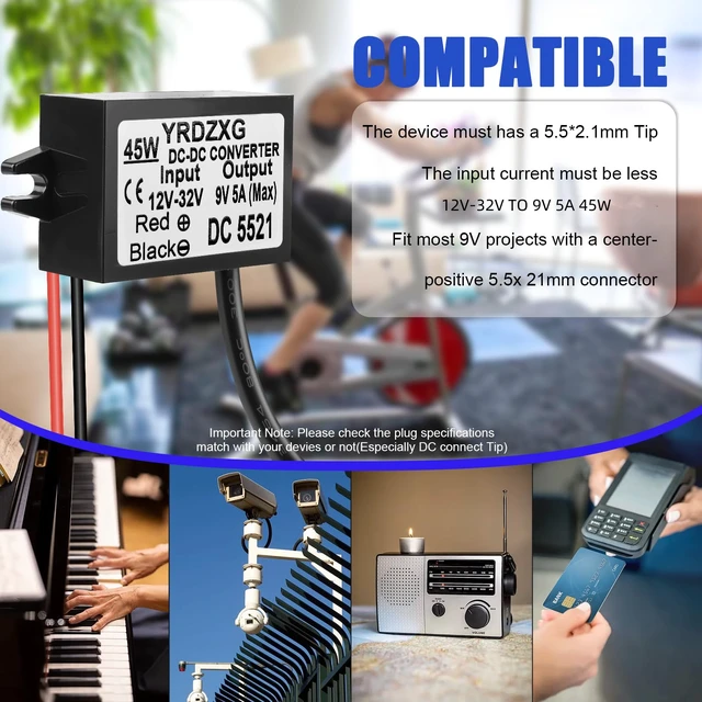 Alt view image 4 of 7 - DC 9V Universal Power Adapter 12V 24V to 9V 5A 45W DC Male Plug 5.5mm x 2.1mm widely Compatible with routers, humidifiers, scanners, Speakers