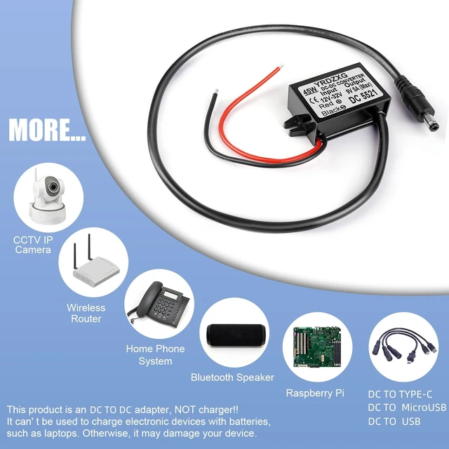 Alt view image 7 of 7 - DC 9V Universal Power Adapter 12V 24V to 9V 5A 45W DC Male Plug 5.5mm x 2.1mm widely Compatible with routers, humidifiers, scanners, Speakers