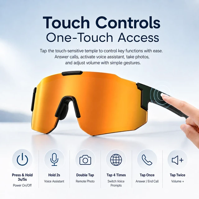 Alt view image 4 of 7 - Bluetooth Audio Smart Sports Sunglasses for Cycling Running Driving Fishing, Open-Ear Music, Hands-Free Calls, Touch Control, Voice Wake-Up and Remote Camera Control
