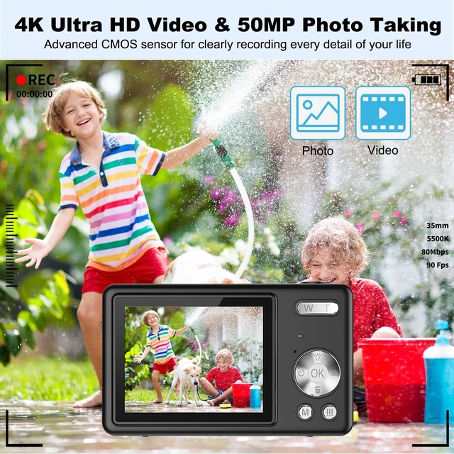 Alt view image 4 of 7 - Digital Camera, Autofocus UHD 4K 50MP Vlogging Camera for Photography with 32GB SD Card, 16X Zoom, Anti-Shake, Portable YouTube Compact Point and Shoot Digital Cameras for Kids Teens Adult Beginner