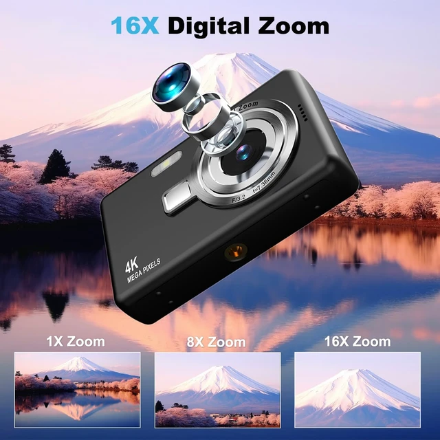 Alt view image 5 of 7 - Digital Camera, Autofocus UHD 4K 50MP Vlogging Camera for Photography with 32GB SD Card, 16X Zoom, Anti-Shake, Portable YouTube Compact Point and Shoot Digital Cameras for Kids Teens Adult Beginner