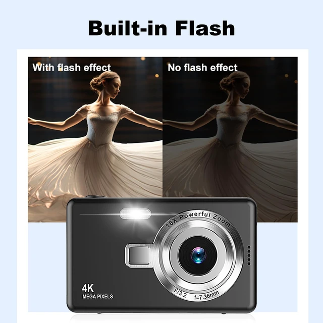 Alt view image 6 of 7 - Digital Camera, Autofocus UHD 4K 50MP Vlogging Camera for Photography with 32GB SD Card, 16X Zoom, Anti-Shake, Portable YouTube Compact Point and Shoot Digital Cameras for Kids Teens Adult Beginner