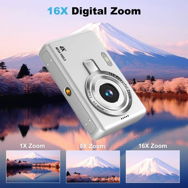Alt view image 3 of 7 - Digital Camera, Autofocus UHD 4K 50MP Vlogging Camera for Photography with 32GB SD Card, 16X Zoom, Anti-Shake, Portable YouTube Compact Point and Shoot Digital Cameras for Kids Teens Adult Beginner