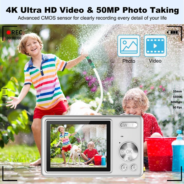 Alt view image 2 of 7 - Digital Camera, Autofocus UHD 4K 50MP Vlogging Camera for Photography with 32GB SD Card, 16X Zoom, Anti-Shake, Portable YouTube Compact Point and Shoot Digital Cameras for Kids Teens Adult Beginner