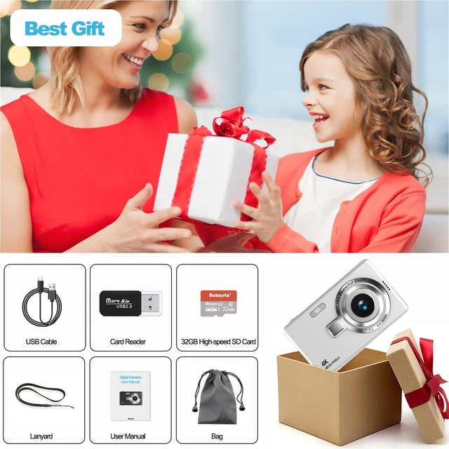 Alt view image 7 of 7 - Digital Camera, Autofocus UHD 4K 50MP Vlogging Camera for Photography with 32GB SD Card, 16X Zoom, Anti-Shake, Portable YouTube Compact Point and Shoot Digital Cameras for Kids Teens Adult Beginner