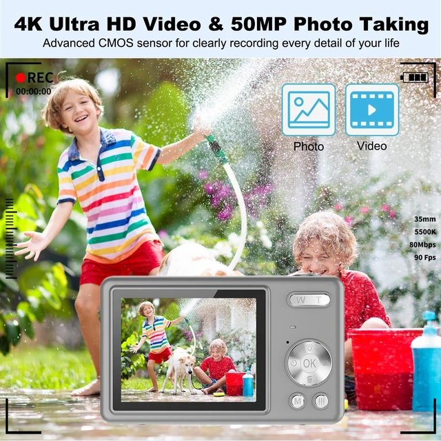 Alt view image 2 of 5 - Digital Camera, Autofocus UHD 4K 50MP Vlogging Camera for Photography with 32GB SD Card, 16X Zoom, Anti-Shake, Portable YouTube Compact Point and Shoot Digital Cameras for Kids Teens Adult Beginner
