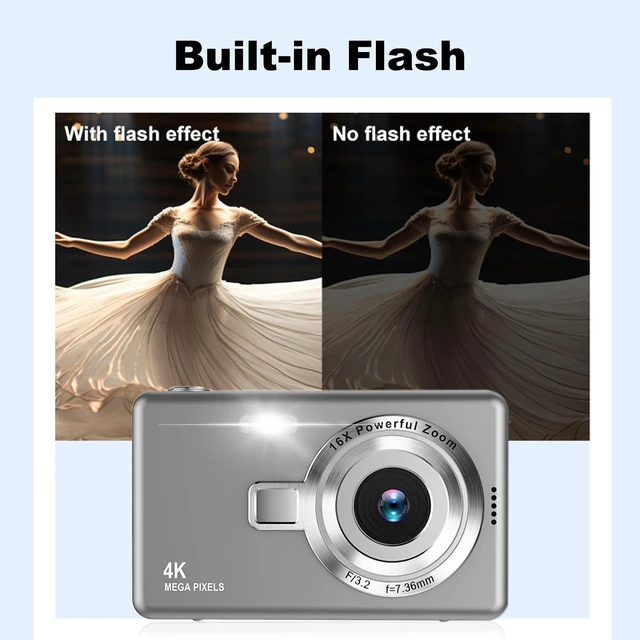 Alt view image 4 of 5 - Digital Camera, Autofocus UHD 4K 50MP Vlogging Camera for Photography with 32GB SD Card, 16X Zoom, Anti-Shake, Portable YouTube Compact Point and Shoot Digital Cameras for Kids Teens Adult Beginner