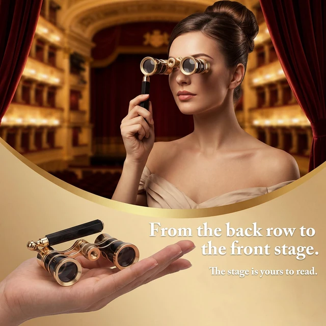 Alt view image 2 of 6 - 3X25 Opera Glasses with Neck Chain & Extendable Handle Pocket Theater Binoculars for Live Performances, Crisp 25mm Lenses for Concerts, Ballet & Musicals, Compact for Adults, Women & Kids Black