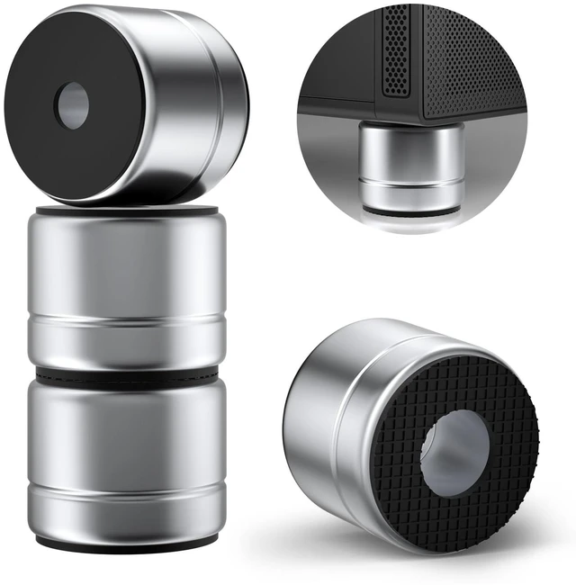 Main image of Speaker Isolation Feet 1 Inch Aluminum Turntable Isolation Feet, Anti-Vibration Speaker Isolation Pads for Subwoofer, Audio Equipment, PC Case Feet with Non-Slip Rubber Rings - Silver, 30*25mm, 4 Pack