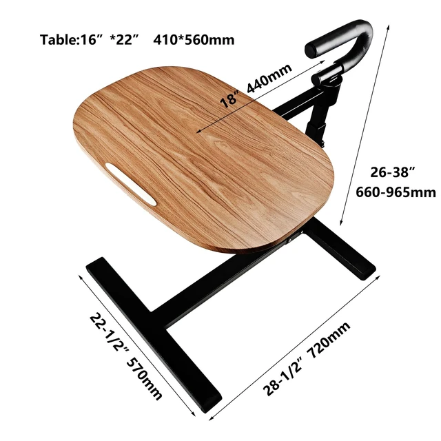 Alt view image 2 of 7 - Adjustable Swivel Tray Table for Recliner, 360° Rotating TV Tray Table Support Handle, Built-in Cup Holder & Metal Pen Holder, Height Adjustable Overbed Side Table for Seniors, Sofa, Eating, Working