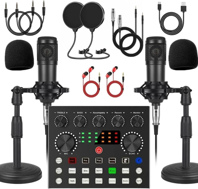 Main image of V8s Sound Card BM800 Condenser Microphone Podcast Equipment Bundle for 2, Live Streaming, Recording, Singing, Gaming, Plug & Play, Noise-Reduction, 2 Microphone, USB-C, for iOS, PC, Mac, Android, PS5