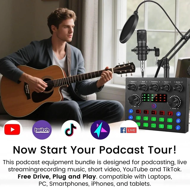 Alt view image 2 of 7 - V8s Sound Card BM800 Condenser Microphone Podcast Equipment Bundle for 2, Live Streaming, Recording, Singing, Gaming, Plug & Play, Noise-Reduction, 2 Microphone, USB-C, for iOS, PC, Mac, Android, PS5