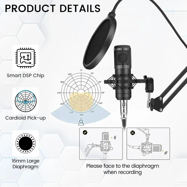 Alt view image 6 of 7 - V8s Sound Card BM800 Condenser Microphone Podcast Equipment Bundle for 2, Live Streaming, Recording, Singing, Gaming, Plug & Play, Noise-Reduction, 2 Microphone, USB-C, for iOS, PC, Mac, Android, PS5