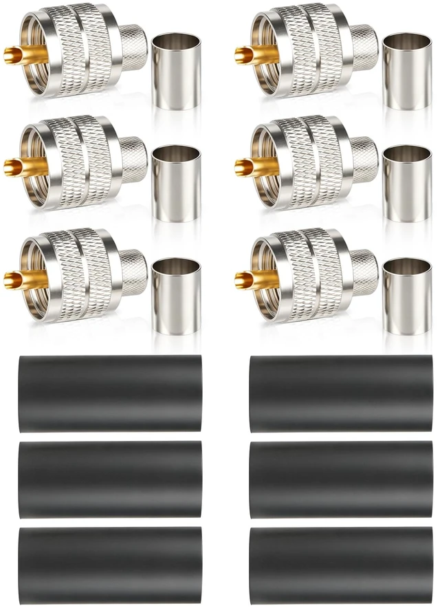 Main image of 6-Pack UHF Male Crimp Connector for LMR400, KMR400, RG8, RG8U, RG213 Coaxial Cable PL259 Coax Adapter with Pre-Fixed Pin & Waterproof Heat Shrink for Ham CB Radio Antenna