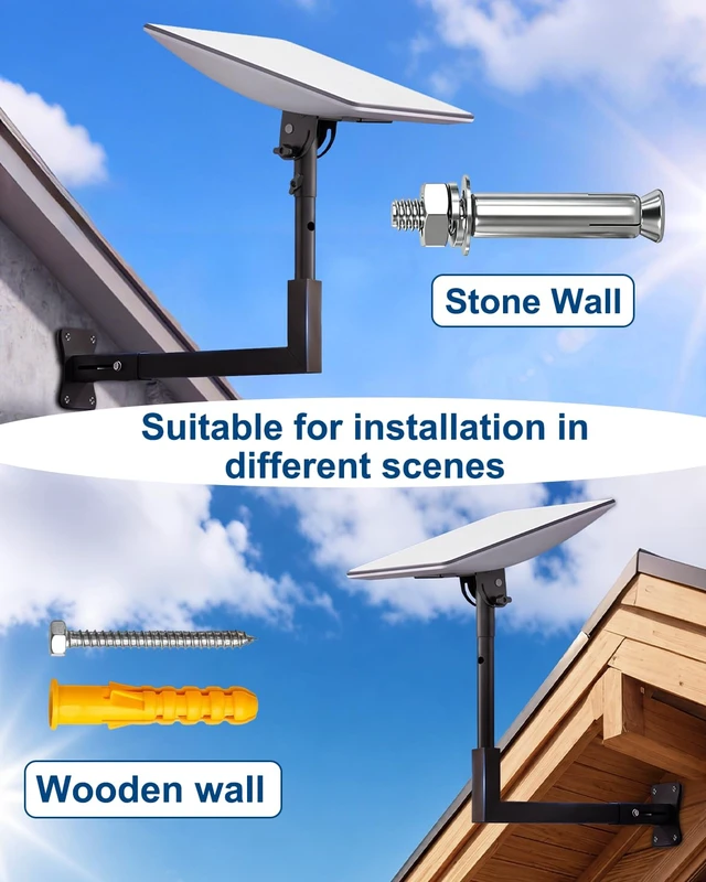 Alt view image 4 of 7 - Starlink Mount, Adjustable Starlink Wall Mount Gen 3 with Telescoping Support Arm, 0-180° Adjustable Pipe Adapter, Rustproof, Weatherproof for Concrete Walls and Wood Walls