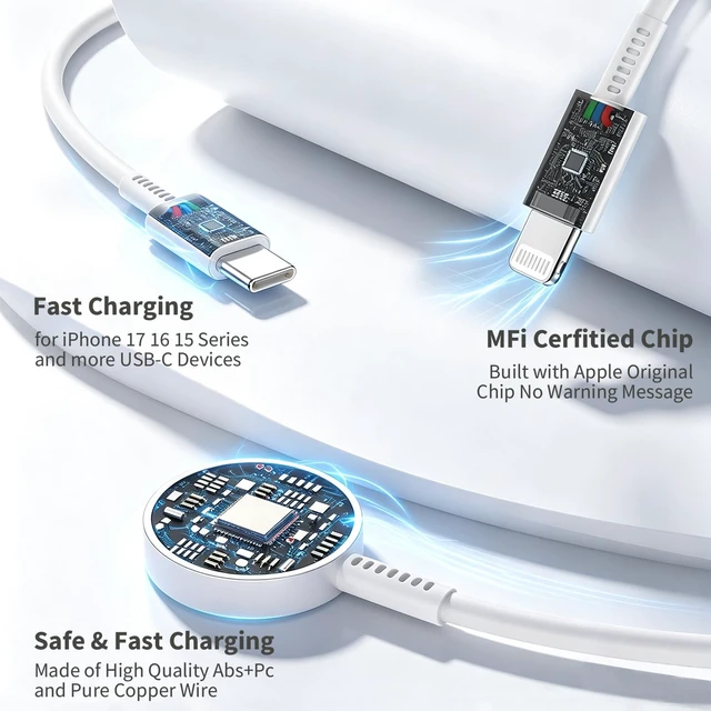 Alt view image 4 of 7 - for Apple Watch Charger Fast Charging, 3 in 1 iPhone and iWatch Cable 6FT with 20W USB C Charger Combo, Compatible with Apple Watch Series Ultra/SE/11/10/9/8/7/6/5/4/iPhone17/16/15/14/13/12/11 Series