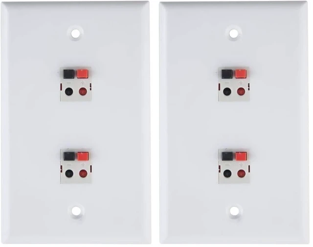 Main image of 2-Port Speaker Jack Module Keystone Single Gang Wall Plate for Home Theater - White (Pack of 2)