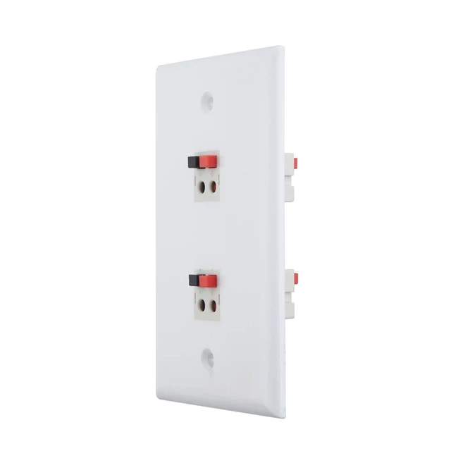 Alt view image 3 of 5 - 2-Port Speaker Jack Module Keystone Single Gang Wall Plate for Home Theater - White (Pack of 2)