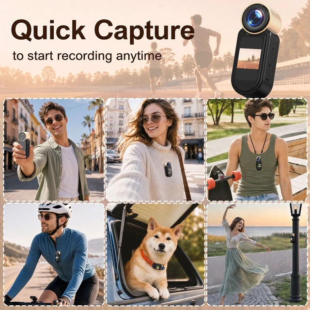 Alt view image 7 of 7 - 2.7K 1080P Thumb Action Camera, 64GB WiFi Mini Body Hands-Free POV Camera Wearable Portable Camcorder, with Magnetic Pendant, for Security, Guard, Cycling, Travel, Pet Walking, Vlogging-Black