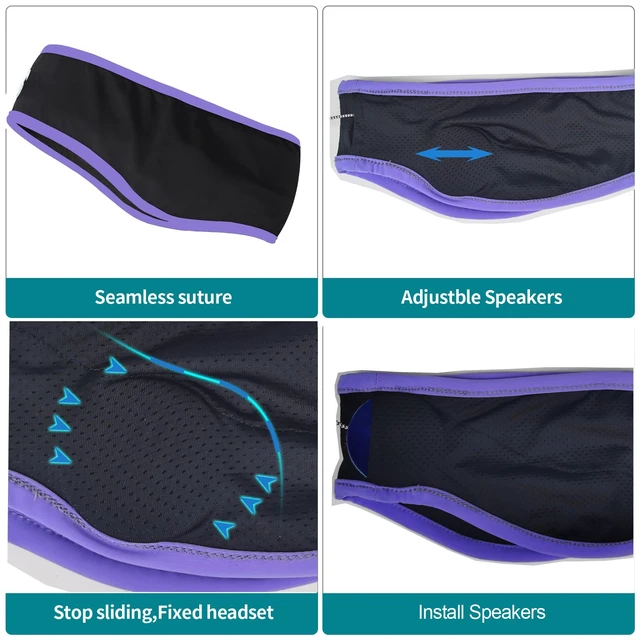 Alt view image 4 of 6 - Sleep Headphones Stereo with Headband Ultra Thin Speakers.Perfect for Side Sleeper,Sports,Air Travel,Meditation (Purple)
