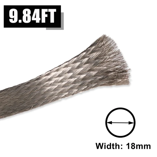 Alt view image 3 of 7 - 9.84ft 18mm Braided Ground Strap Tinned Copper Flat Sleeving Expandable Metal Sheath Screening Signal Wire Cable Shielded