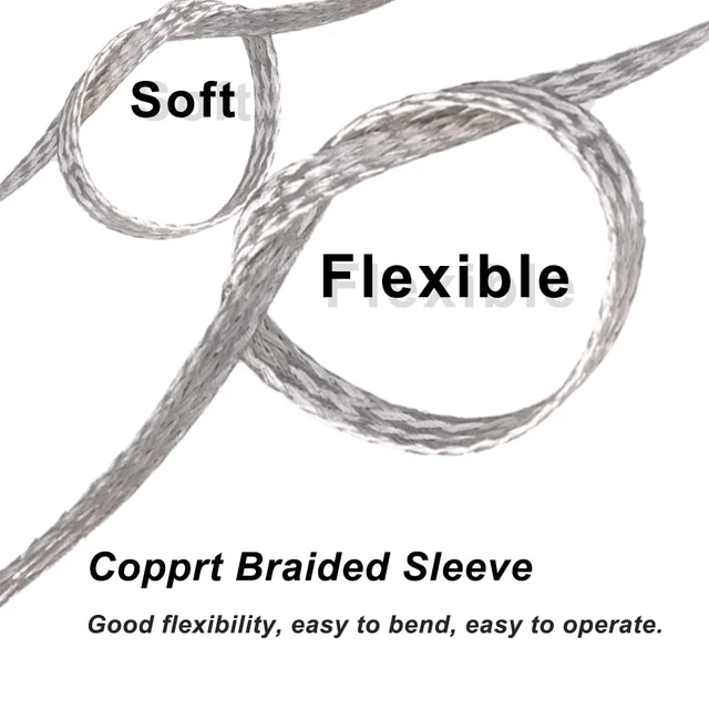 Alt view image 6 of 7 - 9.84ft 18mm Braided Ground Strap Tinned Copper Flat Sleeving Expandable Metal Sheath Screening Signal Wire Cable Shielded