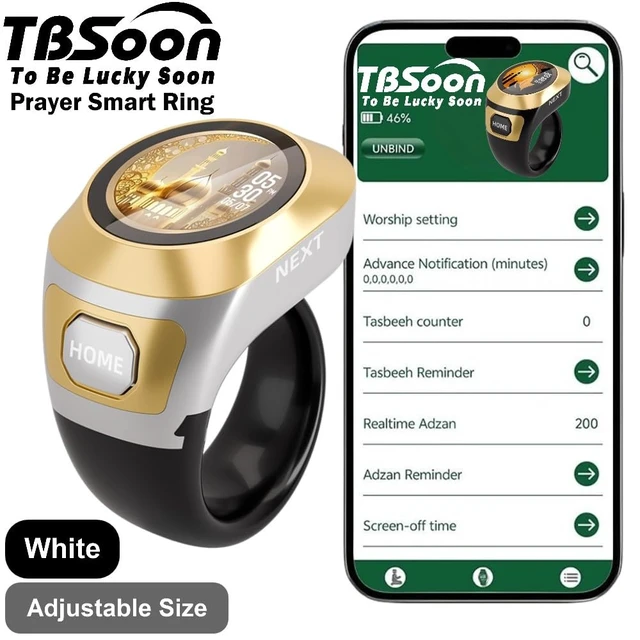 Alt view image 2 of 7 - Color Screen Tasbih Smart Ring,Tasbeeh Counters,Prayer Smart Ring,Replaceable Pictures,Electronic Rosary,Forgiveness ring,Large Battery,Large Screen Display,Eid al-Fitr Eid al-Adha Ramadan Gift