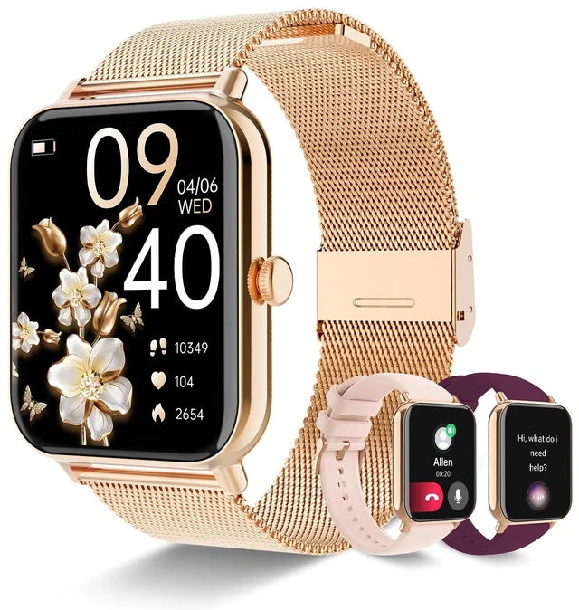 Main image of Smart Watch for Women, Answer/Make Call, 1.85'' HD, DIY Dials - Rose Gold Fitness Tracker with Heart Rate/Sleep/SpO2 Monitor, Smartwatch for iPhone/Android, 120+ Sport Modes, Waterproof(3 Bands)