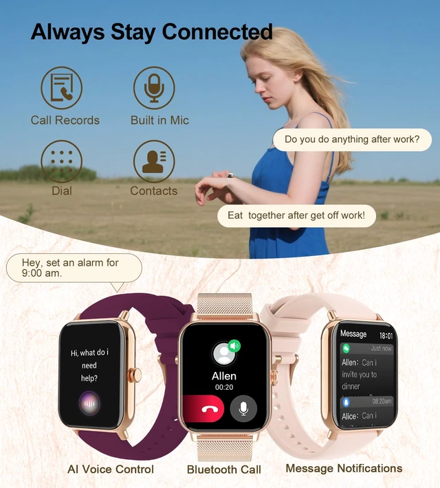 Alt view image 2 of 7 - Smart Watch for Women, Answer/Make Call, 1.85'' HD, DIY Dials - Rose Gold Fitness Tracker with Heart Rate/Sleep/SpO2 Monitor, Smartwatch for iPhone/Android, 120+ Sport Modes, Waterproof(3 Bands)