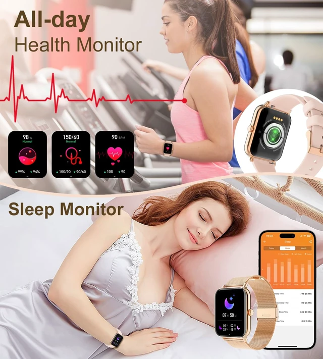 Alt view image 3 of 7 - Smart Watch for Women, Answer/Make Call, 1.85'' HD, DIY Dials - Rose Gold Fitness Tracker with Heart Rate/Sleep/SpO2 Monitor, Smartwatch for iPhone/Android, 120+ Sport Modes, Waterproof(3 Bands)