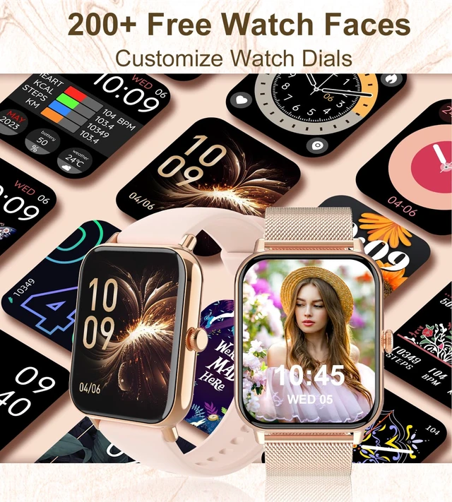Alt view image 5 of 7 - Smart Watch for Women, Answer/Make Call, 1.85'' HD, DIY Dials - Rose Gold Fitness Tracker with Heart Rate/Sleep/SpO2 Monitor, Smartwatch for iPhone/Android, 120+ Sport Modes, Waterproof(3 Bands)