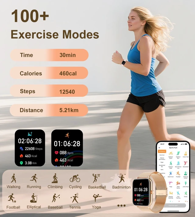 Alt view image 4 of 7 - Smart Watch for Women, Answer/Make Call, 1.85'' HD, DIY Dials - Rose Gold Fitness Tracker with Heart Rate/Sleep/SpO2 Monitor, Smartwatch for iPhone/Android, 120+ Sport Modes, Waterproof(3 Bands)