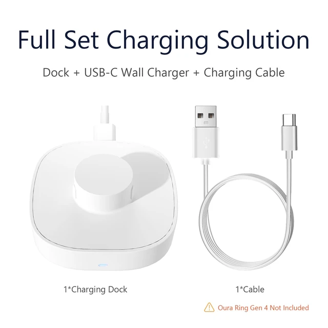 Alt view image 5 of 5 - Charger for Oura Ring Gen4 (Size 8) - Fast Charging Dock with USB-C Wall Charger & 3FT Cable, Quick Charge Replacement Base Compatible with Oura Ring Gen 4 - White