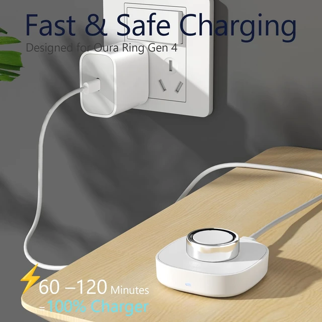 Alt view image 2 of 5 - Charger for Oura Ring Gen4 (Size 8) - Fast Charging Dock with USB-C Wall Charger & 3FT Cable, Quick Charge Replacement Base Compatible with Oura Ring Gen 4 - White