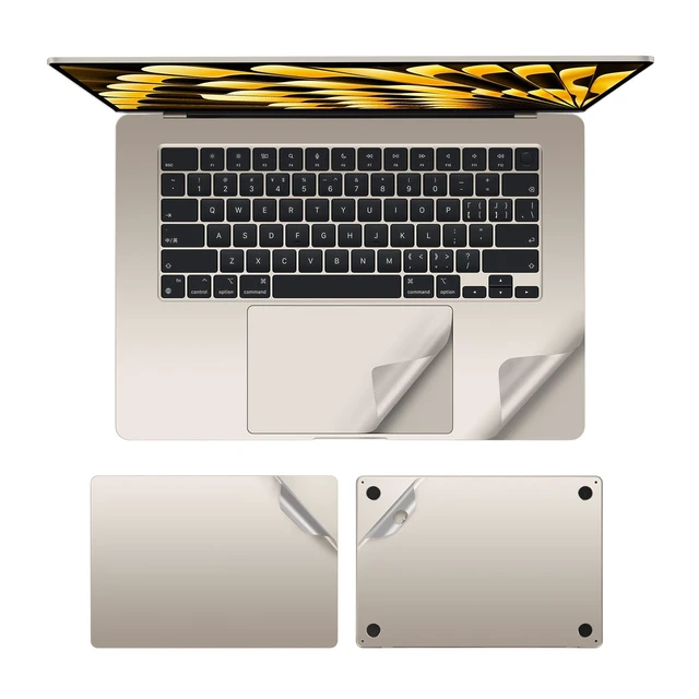 Alt view image 3 of 5 - 4 in 1 Ultra Thin 3M Vinyl Full Size Body Skin Decals and Palm Rest Sticker Protector for 2026 Released MacBook Air 13.6" M5 A3449 and 2022+ 13.6 Inch Air (Model: A2681/A3113/A3240) - Starlight
