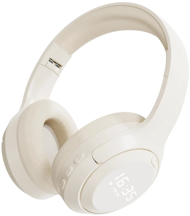 Main image of FM Radio Headphones, Headset for Mowing, Cycling, Jogging, Portable Radio with Rechargeable Battery, LED Display, 3.5mm Jack, Gifts for Seniors Elderly (Milky White)