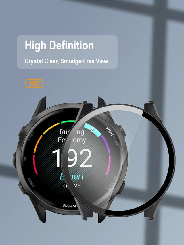Alt view image 3 of 7 - Case with Screen Protector for Garmin Forerunner 970, 9H Glass 3 Black Cases + 4 Dust Plugs + ABS Box. Built-in Glass. 9H Hardness, Anti-Scratch, Anti-Bubble, HD Clarity, Anti-Fingerprint