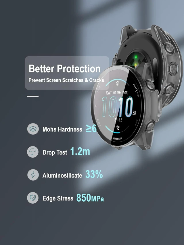 Alt view image 4 of 7 - Case with Screen Protector for Garmin Forerunner 970, 9H Glass 3 Black Cases + 4 Dust Plugs + ABS Box. Built-in Glass. 9H Hardness, Anti-Scratch, Anti-Bubble, HD Clarity, Anti-Fingerprint