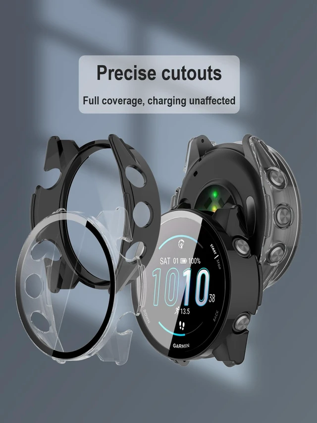 Alt view image 6 of 7 - Case with Screen Protector for Garmin Forerunner 970, 9H Glass 3 Black Cases + 4 Dust Plugs + ABS Box. Built-in Glass. 9H Hardness, Anti-Scratch, Anti-Bubble, HD Clarity, Anti-Fingerprint