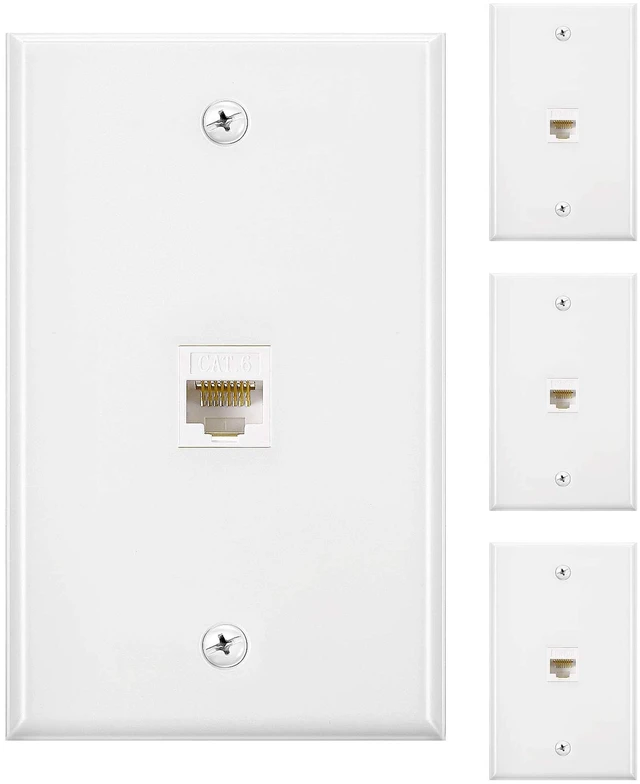 Main image of Ethernet Wall Plate with Single Port Rj45 Cat6 Female to Female Wall Jack Inline Coupler Plates Ethernet Cable Faceplates(White,4 Pack)