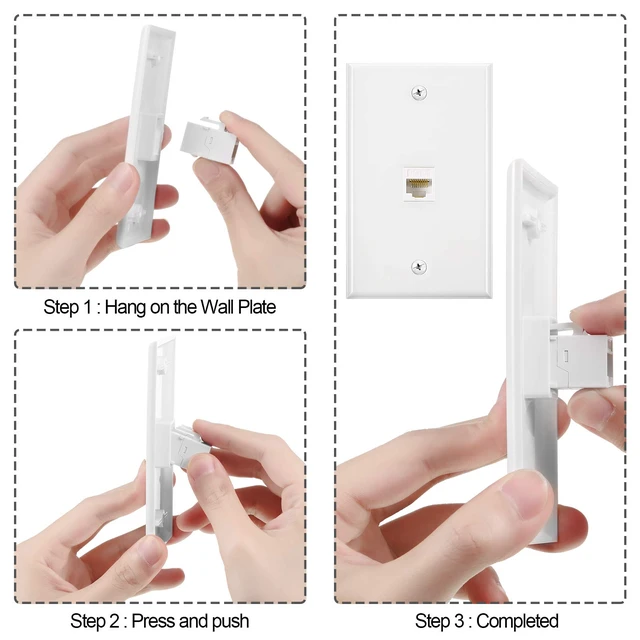 Alt view image 2 of 6 - Ethernet Wall Plate with Single Port Rj45 Cat6 Female to Female Wall Jack Inline Coupler Plates Ethernet Cable Faceplates(White,4 Pack)