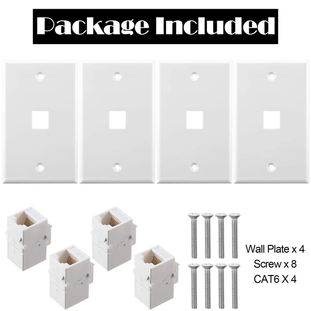 Alt view image 4 of 6 - Ethernet Wall Plate with Single Port Rj45 Cat6 Female to Female Wall Jack Inline Coupler Plates Ethernet Cable Faceplates(White,4 Pack)