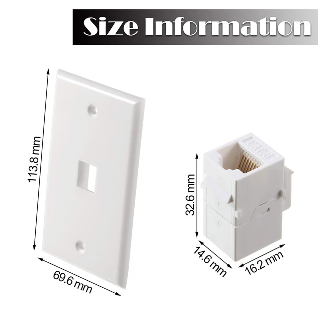 Alt view image 3 of 6 - Ethernet Wall Plate with Single Port Rj45 Cat6 Female to Female Wall Jack Inline Coupler Plates Ethernet Cable Faceplates(White,4 Pack)
