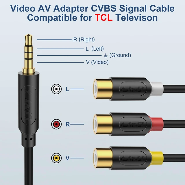 Alt view image 2 of 7 - 3 RCA to 3.5 mm AV Input Adapter, 7.8 inch Cable Length, Compatible with VHS/VCD/DVD Players, Ideal for Connecting to TCL TVs, for Clear Stereo Audio and Video Transmission (Pack of 2)