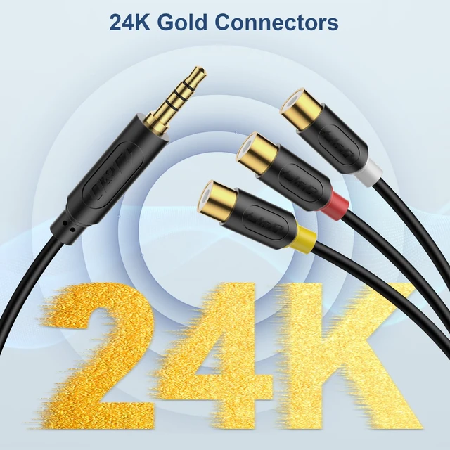 Alt view image 6 of 7 - 3 RCA to 3.5 mm AV Input Adapter, 7.8 inch Cable Length, Compatible with VHS/VCD/DVD Players, Ideal for Connecting to TCL TVs, for Clear Stereo Audio and Video Transmission (Pack of 2)
