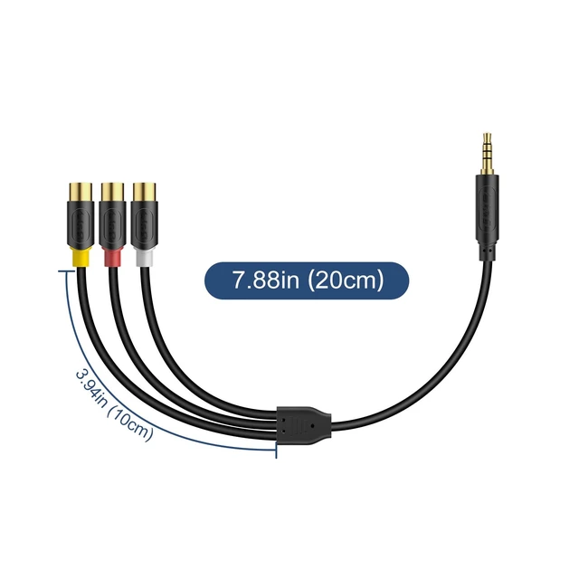 Alt view image 7 of 7 - 3 RCA to 3.5 mm AV Input Adapter, 7.8 inch Cable Length, Compatible with VHS/VCD/DVD Players, Ideal for Connecting to TCL TVs, for Clear Stereo Audio and Video Transmission (Pack of 2)