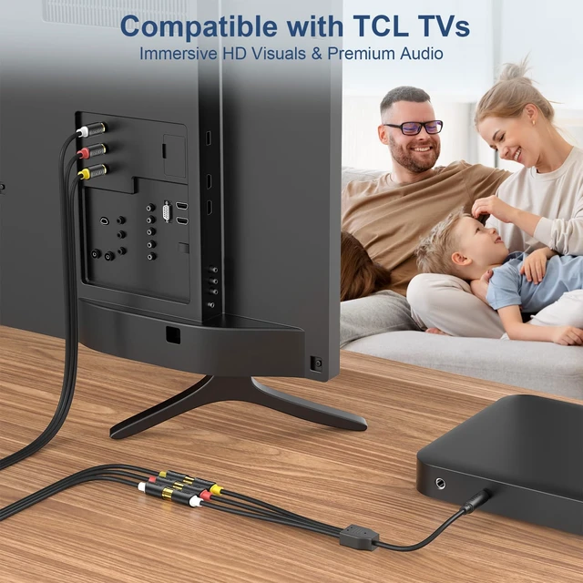Alt view image 4 of 7 - 3 RCA to 3.5 mm AV Input Adapter, 7.8 inch Cable Length, Compatible with VHS/VCD/DVD Players, Ideal for Connecting to TCL TVs, for Clear Stereo Audio and Video Transmission (Pack of 2)