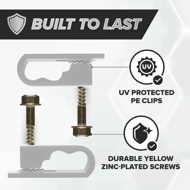 Alt view image 3 of 7 - Dual Cable Clips with Screws - 1/2 Inch Coaxial Cable Clamps Outdoor - Exterior Cord Management for Coax, CAT Ethernet, Electrical Wire - Screw Clamps for Wires on Wall - 50 PCS, White